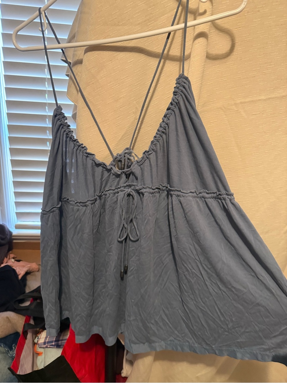 We The Free Dusty Blue Smocked Tie-Front Spaghetti Strap Cami